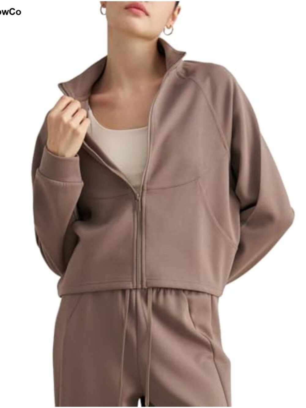 Women's Full Zip Cropped Workout Running Yoga Jacket with Pockets